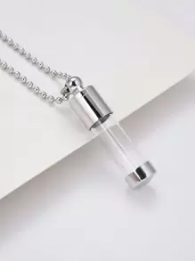 1 件不锈钢纯圆形香水瓶/药丸容器简约吊坠项链 - 銀色 - 查看 1