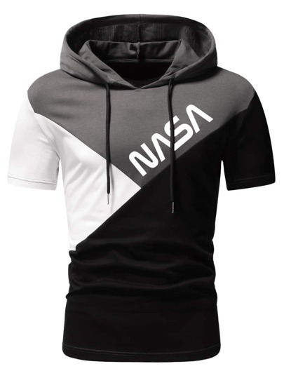 Prep قميص هودي رجالي بطباعة حرفية وقطع لوني, للمدرسة