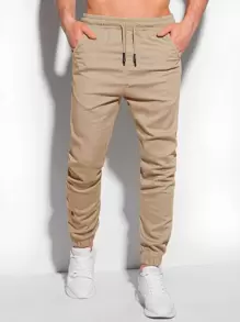 Manfinity Homme Men Drawstring Waist Slant Pocket Pants - Khaki - View 1