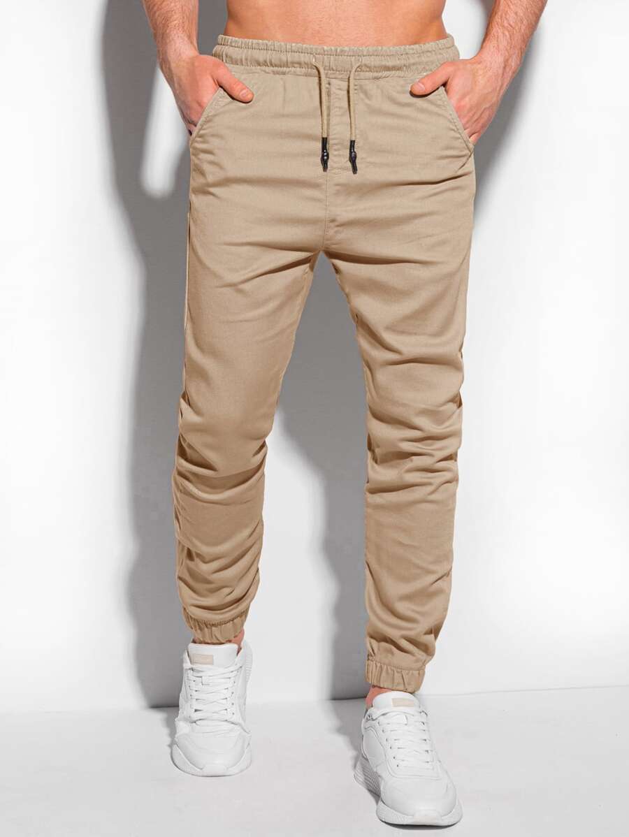 Manfinity Homme Men Drawstring Waist Slant Pocket Pants - Khaki - View 1