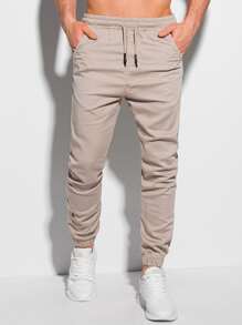 Manfinity Homme Hombres Pantalones de cintura con cordón con bolsillo oblicuo - Caqui - Ver 1