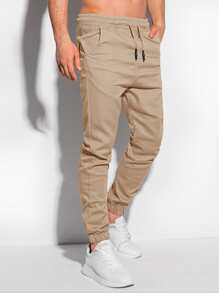 Manfinity Homme Men Drawstring Waist Slant Pocket Pants - Khaki - View 3