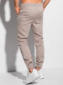 Manfinity Homme Hombres Pantalones de cintura con cordón con bolsillo oblicuo - Caqui - Ver 2