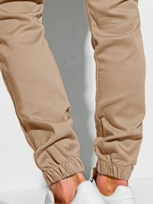 Manfinity Homme Men Drawstring Waist Slant Pocket Pants - Khaki - View 4