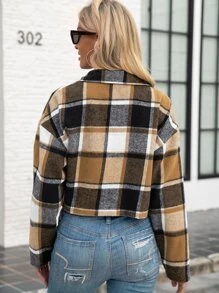 SHEIN LUNE Flap Detail Drop Shoulder Buffalo Plaid Jacket - Multicolor - View 2