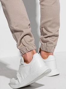Manfinity Homme Hombres Pantalones de cintura con cordón con bolsillo oblicuo - Caqui - Ver 4