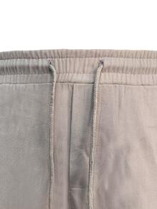 Manfinity Homme Hombres Pantalones de cintura con cordón con bolsillo oblicuo - Caqui - Ver 5