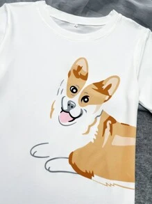 Corgi Cartoon Print Top & Trousers PJ Set - Multicolor - View 5