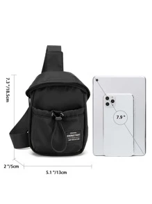 Men Letter Detail Drawstring Bum Bag - Black - View 3