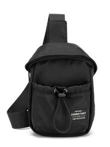 Men Letter Detail Drawstring Bum Bag - Black - View 6