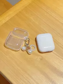 Simple Aluminum Heart-Shaped Pearl Protective Case Compatible With Apple Earphones - Clear - View 2