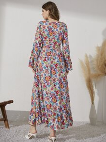 Seusyu 满身花卉印花束带简约长袖连衣裙 - 彩色 - 查看 2