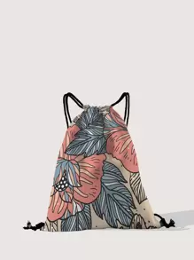 Allover Leaf Graphic Drawstring Backpack, Lightweight & Durable Small Backpack, Mini Backpack For Back To School & Travel - Multicolor - View 1