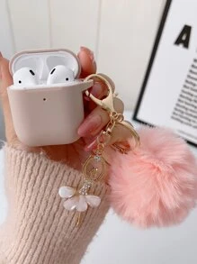 Fluffy Pom-Pom Decor Airpods Case - Dusty Pink - View 1