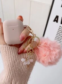 Fluffy Pom-Pom Decor Airpods Case - Dusty Pink - View 2