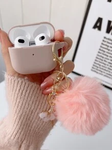 Fluffy Pom-Pom Decor Airpods Case - Dusty Pink - View 4