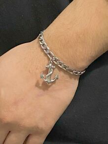 Hombres Pulsera con diseño de ancla - Plateado - Ver 1