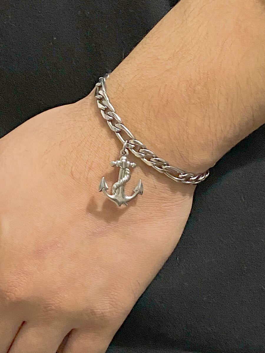Hombres Pulsera con diseño de ancla - Plateado - Ver 1