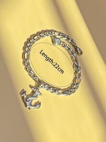 Hombres Pulsera con diseño de ancla - Plateado - Ver 3