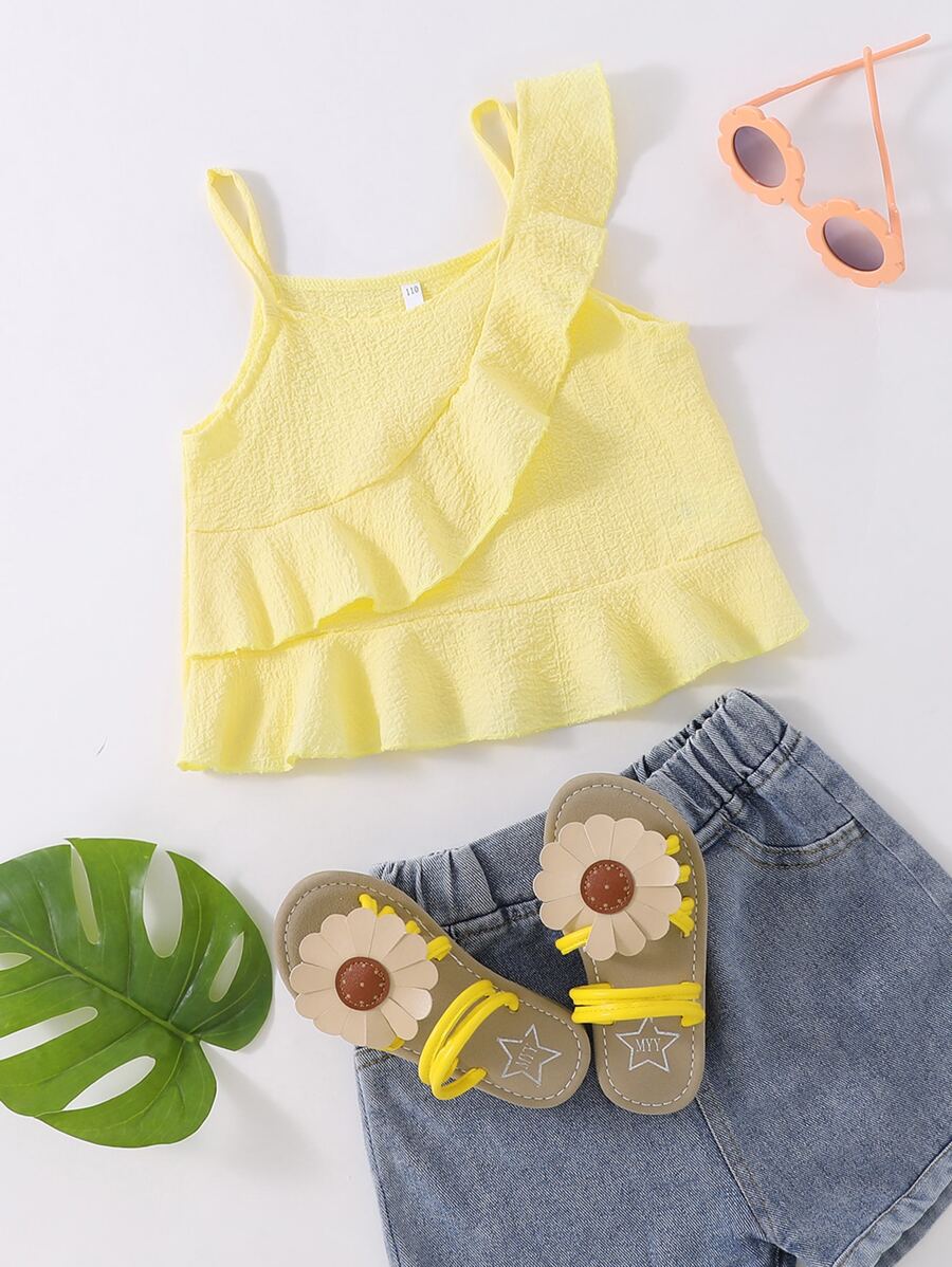Toddler Girl Tank Tops & Camis Viên lá sen màu trơn Dễ thương - Màu vàng - Xem 1