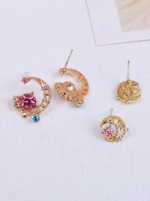 2 cặp Bông tai đính đá Rhinestone Moon Decor - Nhiều màu - Xem 2