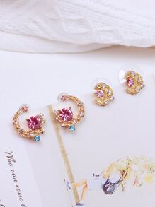 2 cặp Bông tai đính đá Rhinestone Moon Decor - Nhiều màu - Xem 3