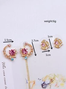 2 cặp Bông tai đính đá Rhinestone Moon Decor - Nhiều màu - Xem 4