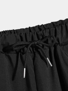 Manfinity Men Letter Graphic Baseball Collar Shirt & Drawstring Shorts Without Tee - Multicolor - View 5