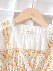 小女童碎花泡泡袖洋裝和包