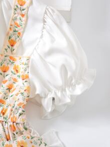 小女童碎花泡泡袖洋裝和包