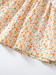 小女童碎花泡泡袖洋裝和包