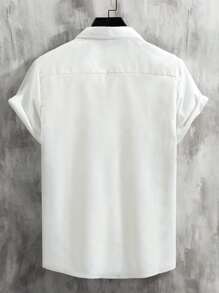 Manfinity Homme Nam Chữ Miếng Dán Chi Tiết Cắt May Áo Sơ Mi Không Có Áo Phông, Tay Ngắn Cài Nút Màu Khối Áo Sơ Mi Golf, Quà Tặng Bạn Trai - Xám - Xem 2