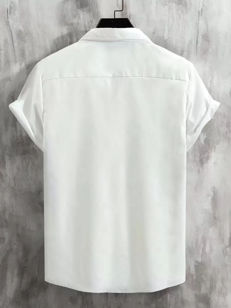 Manfinity Homme Camisa de hombre con detalles de parche de letras sin camiseta, camisa casual de golf de botones de manga corta a bloques de color hecha con costura, regalo para novio - Gris - Añade 2