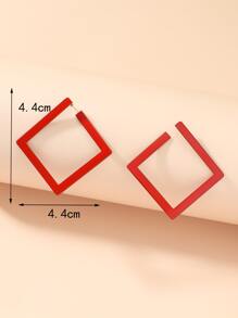 时尚简约几何方形耳环，适合女性日常佩戴 - 紅色 - 查看 3