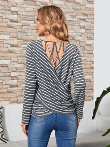 SHEIN Camiseta de rayas cruzado trasero con tira cruzada - Multicolor - View 1