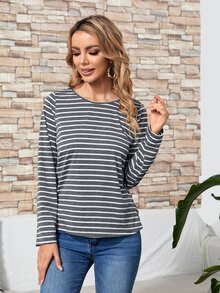 SHEIN Camiseta de rayas cruzado trasero con tira cruzada - Multicolor - View 2