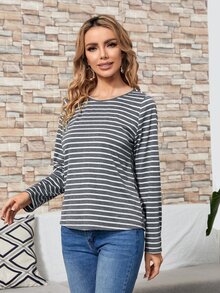 SHEIN Camiseta de rayas cruzado trasero con tira cruzada - Multicolor - View 4
