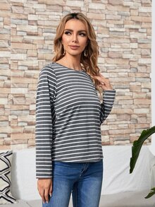 SHEIN Camiseta de rayas cruzado trasero con tira cruzada - Multicolor - View 5