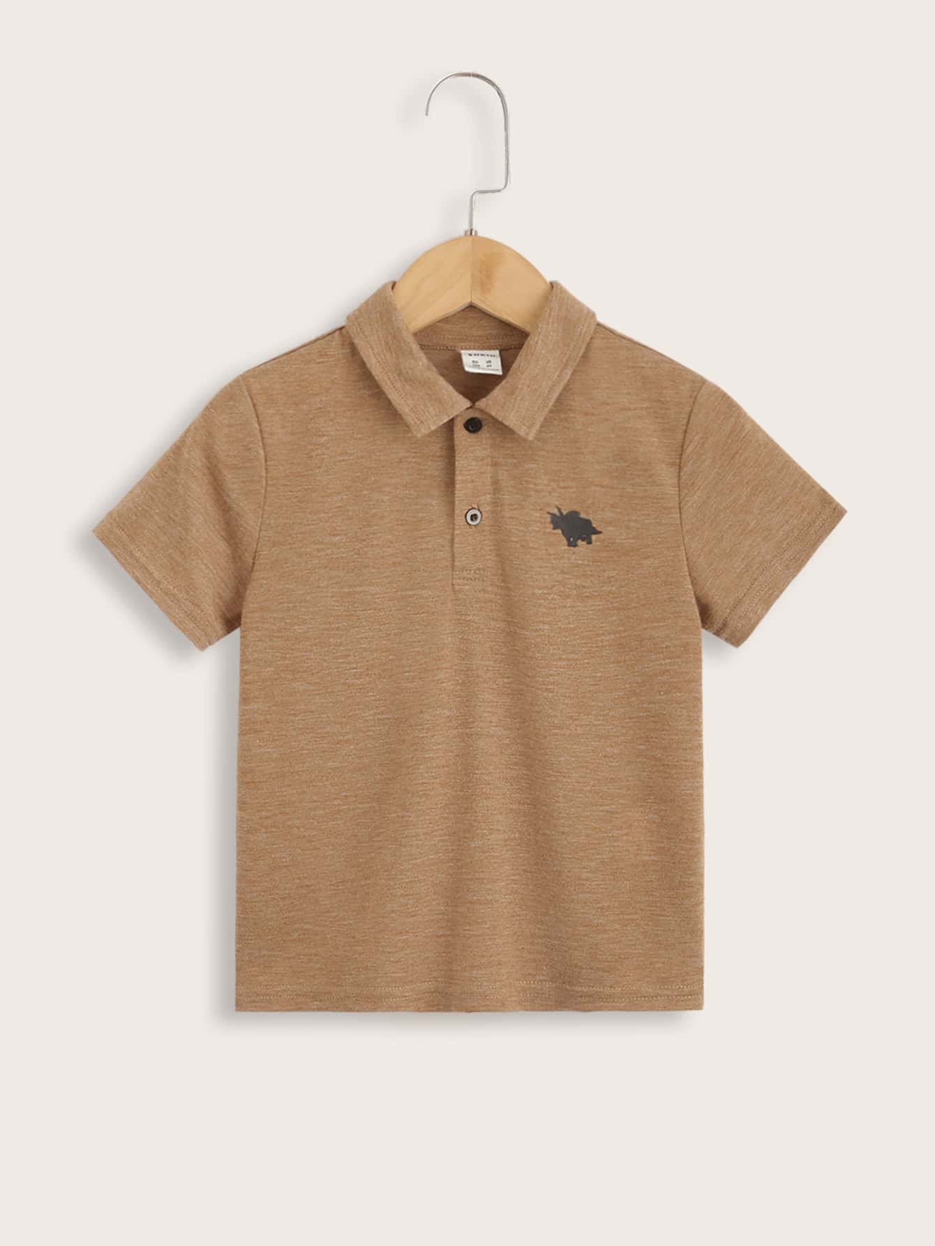 SHEIN 男童简约领口印花细节 Polo 衫 - 駝色 - 查看 1