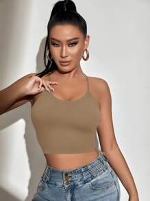 SHEIN SXY Backless Lace Up Crop Cami Top - Mocha Brown - View 2