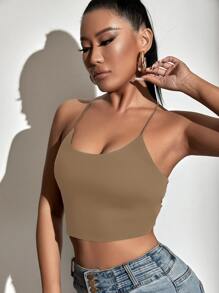 SHEIN SXY Backless Lace Up Crop Cami Top - Mocha Brown - View 5