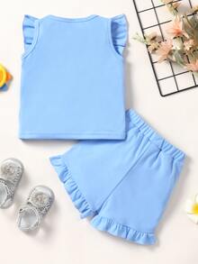 Bộ thời trang bé gái Xù Viên lá sen màu trơn Dễ thương - Màu xanh nhạt - Xem 2