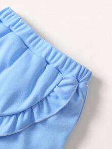 Bộ thời trang bé gái Xù Viên lá sen màu trơn Dễ thương - Màu xanh nhạt - Xem 3