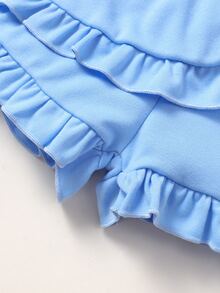 Bộ thời trang bé gái Xù Viên lá sen màu trơn Dễ thương - Màu xanh nhạt - Xem 4