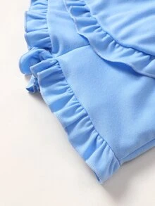 Bộ thời trang bé gái Xù Viên lá sen màu trơn Dễ thương - Màu xanh nhạt - Xem 5