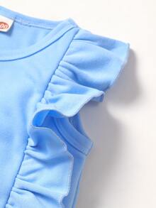 Bộ thời trang bé gái Xù Viên lá sen màu trơn Dễ thương - Màu xanh nhạt - Xem 6