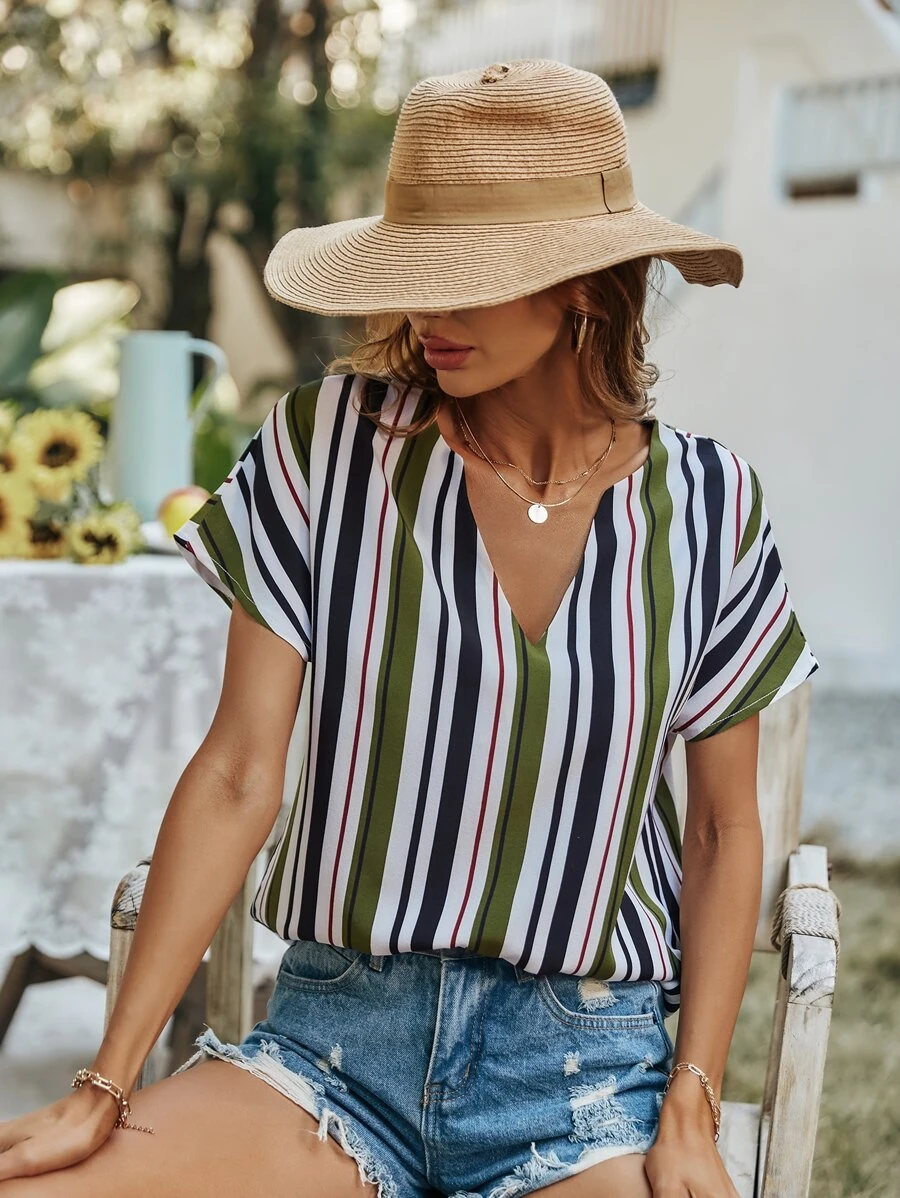 Colourful Striped Dolman Sleeve Blouse - Multicolor - View 1