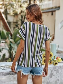 Colourful Striped Dolman Sleeve Blouse - Multicolor - View 2
