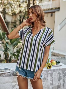 Colourful Striped Dolman Sleeve Blouse - Multicolor - View 4