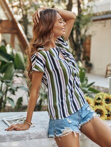 Colourful Striped Dolman Sleeve Blouse - Multicolor - View 5